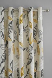 Fusion 'Ensley' 100% Cotton Botanical Print Pair of Eyelet Curtains in Mustard - Size: 168 cm width x 137 cm drop - thumbnail 3