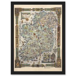 Artery8 Story Map of Ireland Colortext 1936 Historic Pictorial Artwork Framed Wall Art Print A4 in Black - thumbnail 1