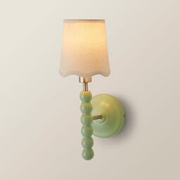 ValueLights Bobbins Pair of Pastel Wall Lights & Natural Linen Trim Lamp Shades in Pale Green - thumbnail 6