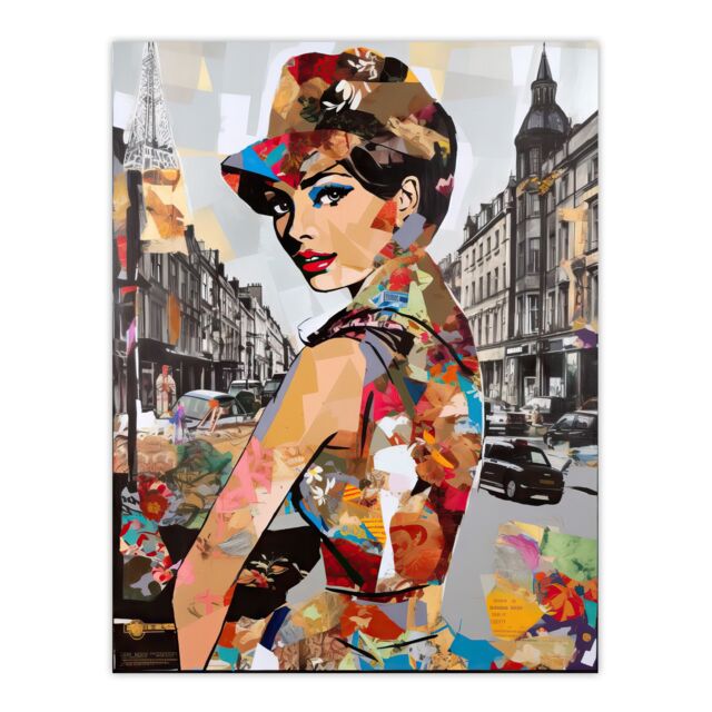 Artery8 Wall Art Print London Fashion 1960's Portrait In Downtown Street Collage Artwork Retro Floral Spring City Fashion Vibrant Colourful Bold Pop - image 1