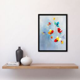 Artery8 Bright Blue Sky Abstract Flowers Painting Sweet Framed Art Print - Size: A4 - thumbnail 4