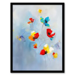 Artery8 Bright Blue Sky Abstract Flowers Painting Sweet Framed Art Print - Size: A4 - thumbnail 1