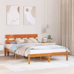 Berkfield Home Bed Frame with Headboard Wax Brown 160x200 cm Solid Wood Pine - thumbnail 2