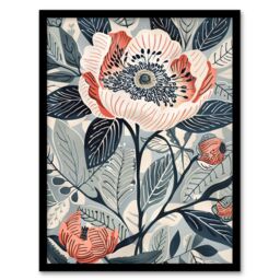 "Artery8 Blooming Peonies Blue Pink Floral Design Framed Art Print - Size: W12"" x H16""" - thumbnail 1