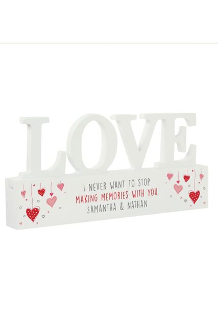 Personalised Memento Company Personalised Red Hearts Wooden Love Ornament in White - image 1