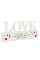 Personalised Memento Company Personalised Red Hearts Wooden Love Ornament in White