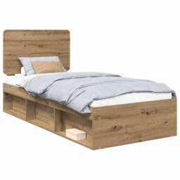 Berkfield Home Bed Frame Artisian Oak 100 x 200 cm Solid Pine Wood in Brown - thumbnail 2