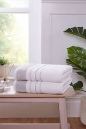 Rapport Home Azure Stripe Pure Cotton Face, Hand, Bath Towel & Bath Sheet Set in Natural