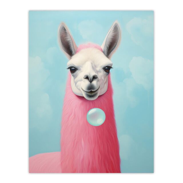 "Wee Blue Coo Wall Art Print Llama Bubbles Oil Painting Pastel Colour Pink Blue Quirky Animal Portrait Poster - Size: W24"" x H32""" - image 1
