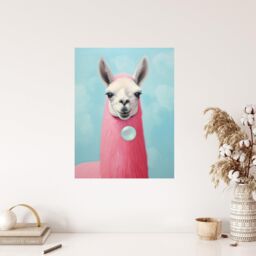 "Wee Blue Coo Wall Art Print Llama Bubbles Oil Painting Pastel Colour Pink Blue Quirky Animal Portrait Poster - Size: W24"" x H32""" - thumbnail 4