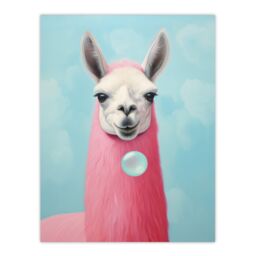 "Wee Blue Coo Wall Art Print Llama Bubbles Oil Painting Pastel Colour Pink Blue Quirky Animal Portrait Poster - Size: W24"" x H32""" - thumbnail 1