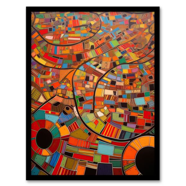 Artery8 Aerial African Abstract Africa Bright Colours Artwork Framed Wall Art Print A4 in Black - image 1