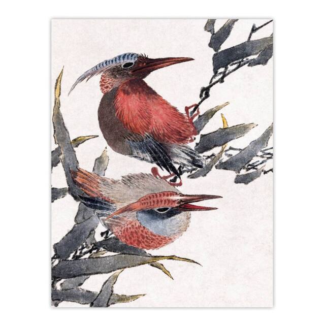"Artery8 Album of Sketches Birds 1841 Vintage Wall Art Print Hokusai in Red - Size: W24"" x H32""" - image 1