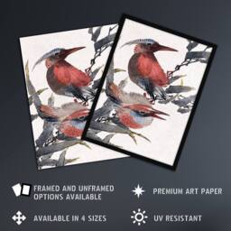 "Artery8 Album of Sketches Birds 1841 Vintage Wall Art Print Hokusai in Red - Size: W24"" x H32""" - thumbnail 2