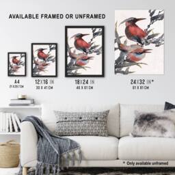 "Artery8 Album of Sketches Birds 1841 Vintage Wall Art Print Hokusai in Red - Size: W24"" x H32""" - thumbnail 3