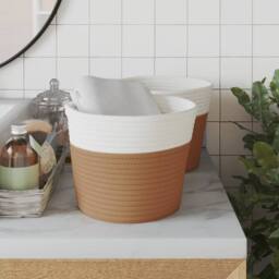 Berkfield Home Storage Baskets 2 pcs Brown & White √ò24x18 cm Cotton - Size: 24x18 cm