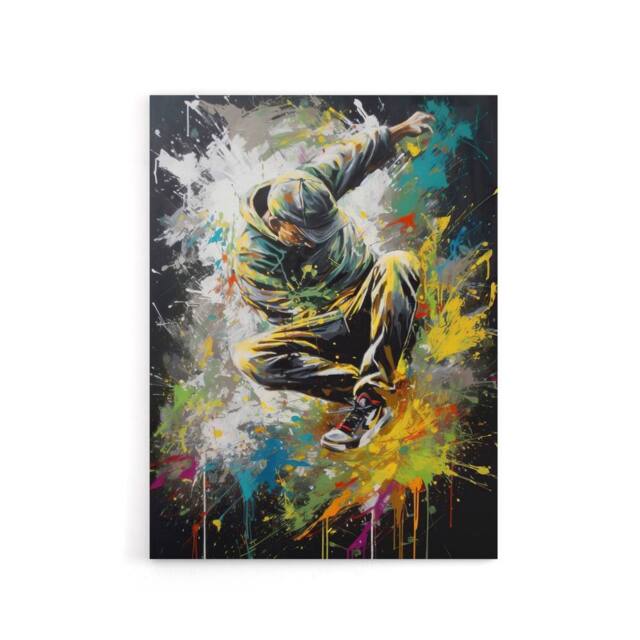 "Artery8 Breakdancer B Boy Dancing Paint Splatter Canvas Wall Art Print - Size: W18"" x H24""" - image 1