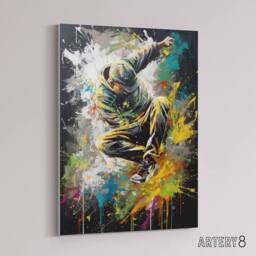 "Artery8 Breakdancer B Boy Dancing Paint Splatter Canvas Wall Art Print - Size: W18"" x H24""" - thumbnail 2