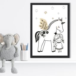 ARTZE Scandi Princess Little & Pegasus Framed Print SIZE: A4 with Black Frame - thumbnail 2