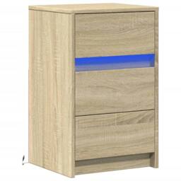 Berkfield Home Bedside Cabinet with LED Lights Sonoma Oak Engineered Wood in Light Tan - thumbnail 3