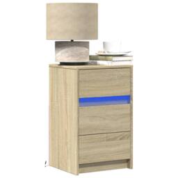 Berkfield Home Bedside Cabinet with LED Lights Sonoma Oak Engineered Wood in Light Tan - thumbnail 2