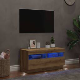 Berkfield Home TV Cabinet with LED Lights Artisian Oak 80x35x40 cm Engineered Wood - Size: 80 x 35 x 40 cm - thumbnail 3
