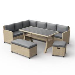VonHaus Kos 9 Seater Rattan Garden Furniture Dining Set in Grey - thumbnail 2