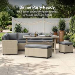 VonHaus Kos 9 Seater Rattan Garden Furniture Dining Set in Grey - thumbnail 3