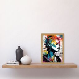 Artery8 Emo Woman Electric Guitar Sheet Music Upcycle Art Splatter Paint Modern Painting Artwork Framed Wall Art Print A4 in Light Oak - thumbnail 2
