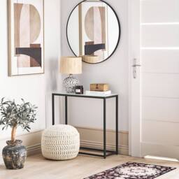 Wyld and Coco Oriental Runner Rug Black-Beige 60 x 200 cm Anti-Slip Polyester in Black - Size: 60 cm x 200 cm - thumbnail 1
