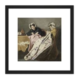 Artery8 Bakker Korff Two At Their Sewing Painting 8X8 Inch Square Wooden Framed Wall Art Print Picture with Mount in Black - thumbnail 1