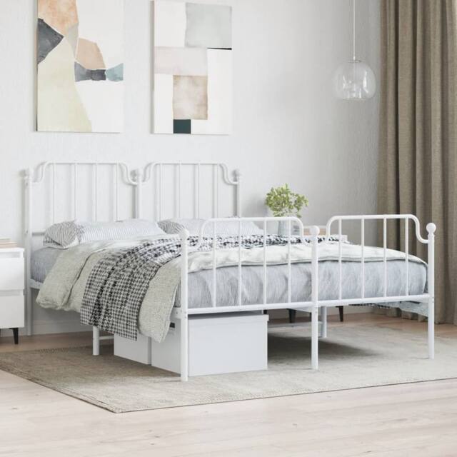 Berkfield Home Metal Bed Frame with Headboard & Footboard White 150x200 cm King Size - image 1