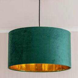 ValueLights Reni Green Velvet with Metallic Gold Inner Easy Fit Ceiling Lamp Shade in Bottle Green - Size: Medium - thumbnail 3