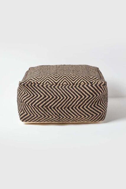 Homescapes Patterned Large Square Pouffe in Black - image 1