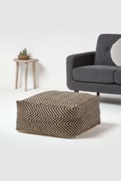 Homescapes Patterned Large Square Pouffe in Black - thumbnail 2