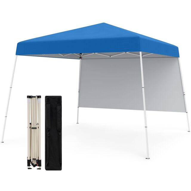 Costway 300 x 300 cm Pop up Canopy Tent Portable Backpack w/1 Sidewall in Blue - image 1