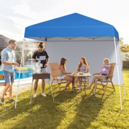 Costway 300 x 300 cm Pop up Canopy Tent Portable Backpack w/1 Sidewall in Blue - thumbnail 2