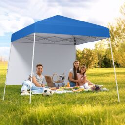 Costway 300 x 300 cm Pop up Canopy Tent Portable Backpack w/1 Sidewall in Blue - thumbnail 3