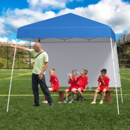 Costway 300 x 300 cm Pop up Canopy Tent Portable Backpack w/1 Sidewall in Blue - thumbnail 4