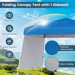 Costway 300 x 300 cm Pop up Canopy Tent Portable Backpack w/1 Sidewall in Blue - thumbnail 6