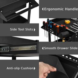 Costway 3-Tray Tool Cart Rolling Utility Cart Tray Organizer w/ Drawer & Wheels in Black - thumbnail 5