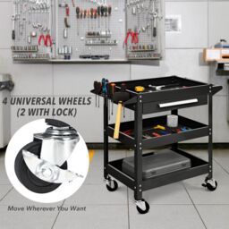 Costway 3-Tray Tool Cart Rolling Utility Cart Tray Organizer w/ Drawer & Wheels in Black - thumbnail 4
