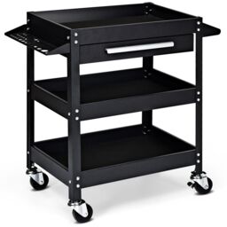 Costway 3-Tray Tool Cart Rolling Utility Cart Tray Organizer w/ Drawer & Wheels in Black - thumbnail 1