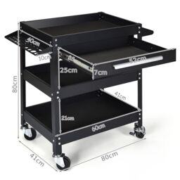 Costway 3-Tray Tool Cart Rolling Utility Cart Tray Organizer w/ Drawer & Wheels in Black - thumbnail 2