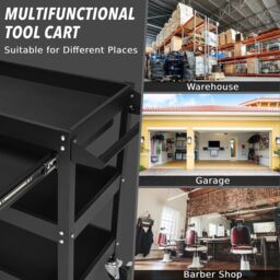 Costway 3-Tray Tool Cart Rolling Utility Cart Tray Organizer w/ Drawer & Wheels in Black - thumbnail 6