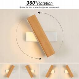 COMELY Indoor Wall Lights, 4W 360 Degree Rotatable Wooden Wall Lights, 3000K in White - thumbnail 7