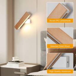COMELY Indoor Wall Lights, 4W 360 Degree Rotatable Wooden Wall Lights, 3000K in White - thumbnail 9