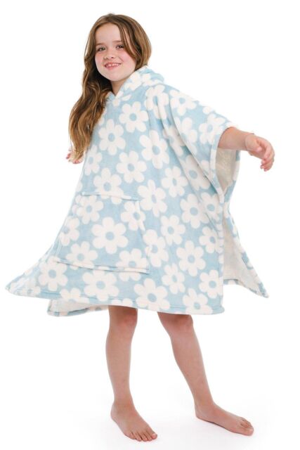 Bedlam Women's 'Retro Flower' Super Cosy Plush Hooded Throw in Duck Egg Blue - image 1