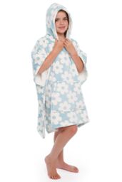 Bedlam Women's 'Retro Flower' Super Cosy Plush Hooded Throw in Duck Egg Blue - thumbnail 4
