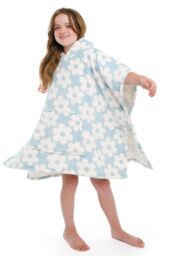 Bedlam Women's 'Retro Flower' Super Cosy Plush Hooded Throw in Duck Egg Blue - thumbnail 1